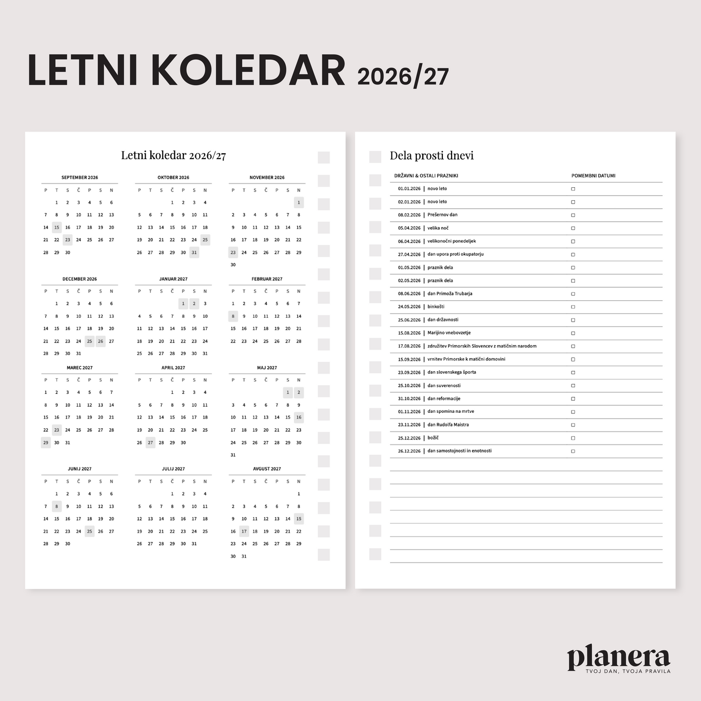 Šolski planer 2025/26 | Quartz mini